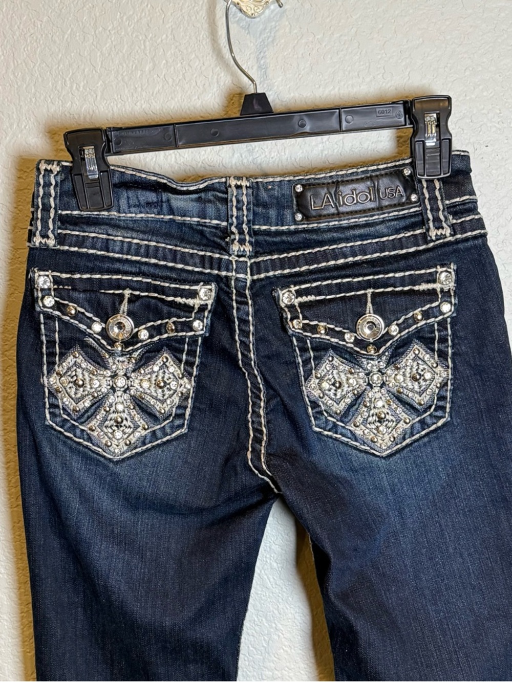 L.A. idol Dark Indigo Jeans with Contrast Stitching and Bling